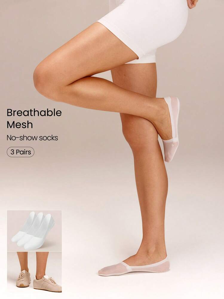 3 Pair Breathable Mesh Breezy Step No-Show Low-Cut Socks With Non-Slip Grips Summer Vacation Holiday Daily Casual Wear