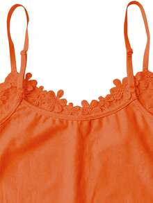 Rometta Plus Size Summer Solid Color Patchwork Lace Bodysuit - Burnt Orange - View 3