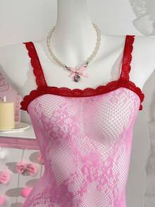PetitDoll Đầm ren xuyên thấu gợi cảm dành cho nữ, đầm lưới ren màu hồng dễ thương. - Hồng - Xem 8
