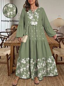 Ceyna Đầm dài tay thêu hoa thanh lịch kiểu Pháp dành cho nữ cỡ lớn - màu xanh lá - Xem 3