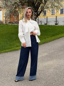 Jeta Ari 女士休闲优雅打结纽扣衬衫，百搭衬衫，适合商务、办公、休闲场合，春夏皆宜 - 白色 - 查看 4