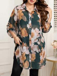 Reflora 大码女式印花单排扣休闲百搭日常衬衫 - 彩色 - 查看 10