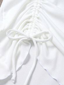 SHEIN Swim Jupe de plage côtelé avec cordon - Blanc - Voir 5