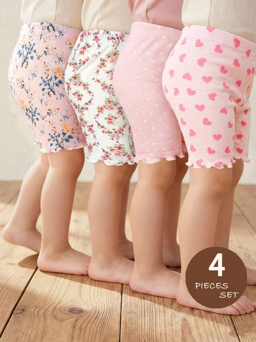 LMoss Kids 4pcs Baby Girl Knitted Floral Polka Dot Heart Pattern Casual Outfit Set - Multicolor - View 1
