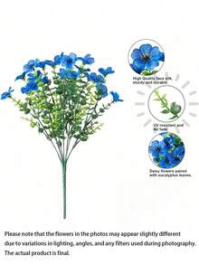 5 Pieces - Simulated Plant Flowers Outdoor Spring And Summer Decorations Fake Silk Colorful Daisies Eucalyptus Realistic Anti-UV Outdoor Home Planting Entrance Courtyard Window Courtyard Decoration Home Garden Entrance Decoration (Blue) - Blue - View 5