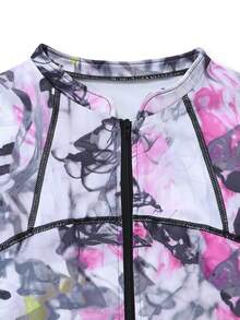 SHEIN Sports 女士户外运动骑行服，吸湿排汗，扎染数码印花，立领，修身剪裁，后置手机口袋，硅胶防滑下摆 - 彩色 - 查看 7