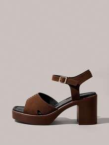 Styleloop Sandal nữ mũi vuông đế PU, vải nỉ, thời trang, đơn giản, thoáng khí và thoải mái, quai cài khóa cho tiệc tùng và dạ tiệc hàng ngày, gót hở, phong cách Bohemian, không khí lễ hội, mặc mùa hè, món đồ không thể thiếu khi đi du lịch - màu nâu - Xem 3