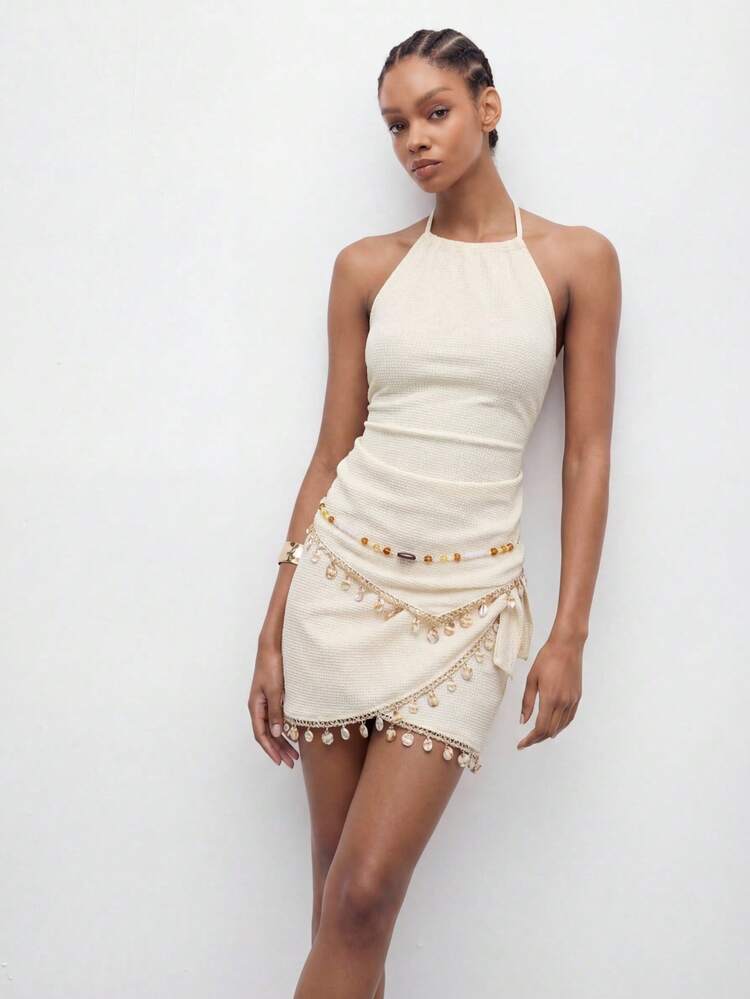 SHEIN Maija Women's Pendant Decor Lace-Up Wrap Skirt