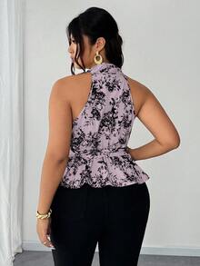 Elenzga 2025 New Plus Size Women's Elegant V-Neck Ruffle Hem Tie Waist Off Shoulder Fashionable Design Versatile Spring/Summer Casual Blouse - Multicolor - View 3