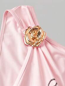SHEIN MOD Plus Size Printed Metal Buckle Bowknot Shoulder Top - Pink - View 3