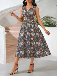 SHEIN Lady Holiday Dresses Smudge-Dyed Gradient Abstract Graphic Print Mid-Length Sleeveless Summer Dress For Women - Multicolor - View 5