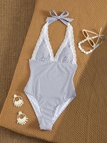 Swim Mod 女士春夏沙滩音乐节波点蕾丝休闲可爱优雅扎染裹身连衣裙套装 - 彩色 - 查看 3