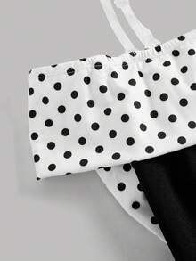 SHEIN Pitira Kids Teen Girls Black Polka Dot Off-Shoulder Knit Dress,Elegant Party Wedding Summer Cocktail Evening Princess Dress With Oversized Bow For Women - Black and White - View 5