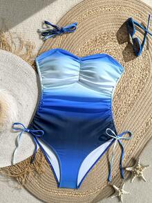 Swim Vcay Áo tắm liền thân gợi cảm màu xanh ombre dành cho nữ, dây mảnh, thích hợp cho kỳ nghỉ hè. - Màu xanh lam - Xem 7