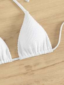 SHEIN Swim Summer Beach Solid Halter Triangle Bikini Top - White - View 6