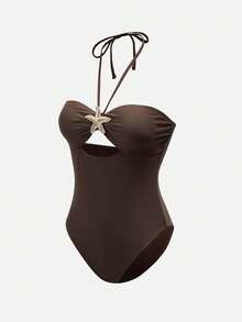 Swim Oasis Women's Beach Vacation One-Piece Swimsuit & Skirt Set - Brown - View 10