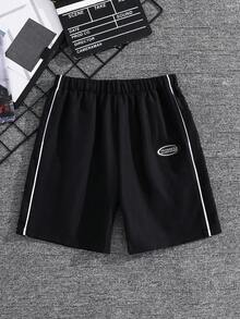 SHEIN Little Byeori 1pc Kids Tween Boys Black Casual Summer Shorts,Back-To-School Chic Versatile Soft Comfortable Drawstring Cord Shorts For School,Sports & Daily Wear - Black - View 4