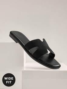 SHUZIA Women's Wide-Fit Fashion Casual Comfy Cut-Out Flat Sandals - Black - View 7