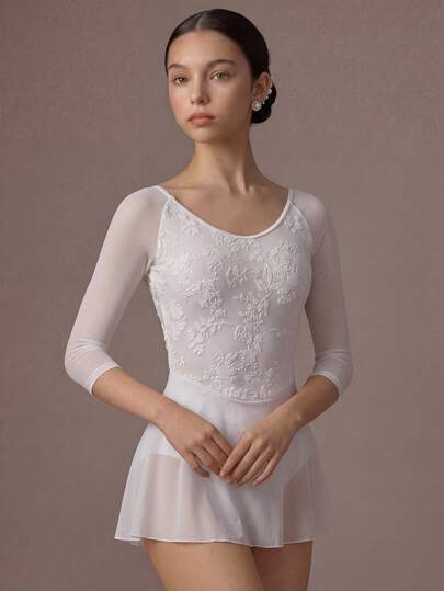 White Ballet Tutu Skirt For Teen GirlElegant Mid-Sleeve Design Combining Classic Style With Velvet Burn-Out Mesh Patchwork, Premium Velvet Fabric, Graceful Fairy-Like Style, Suitable For Classical Drama Performance And Grading, Highly Elastic And Lightweight, Exceptionally Skin-Friendly