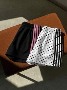 Comfortcana Bộ 2 quần short nữ kiểu dáng retro chấm bi phối màu trơn, thích hợp cho đi chơi, ở nhà, chơi thể thao và tập yoga. - Nhiều màu - Xem 7