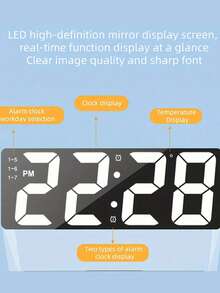 1PC LED Mirror Desk Clock, Digital Alarm Clock With Snooze Function, Time Display, Desk Electronic Night Light, USB Port, Home Decor, Suitable For Bedroom, Office, Room, Dorm, Back To School Study Supplies - multicolor - View 12
