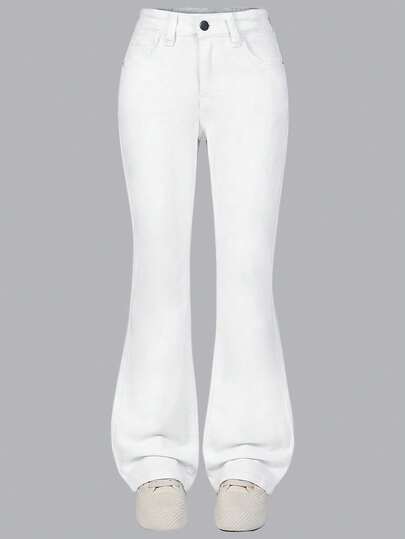 SHEIN Explorewe Y2K Style Flare Jeans For Teen GirlVintage Washed Color, Elastic Waist, Classic Flare Leg, Stretchy Fabric, Comfortable Casual Daily All-Match Flare Jeans, Suitable For Various Occasions Like Vacation, Party, All Seasons