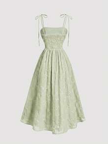 SHEIN MOD Vestido midi con volantes bordados en rosa para mujer - Verde - Ver 4
