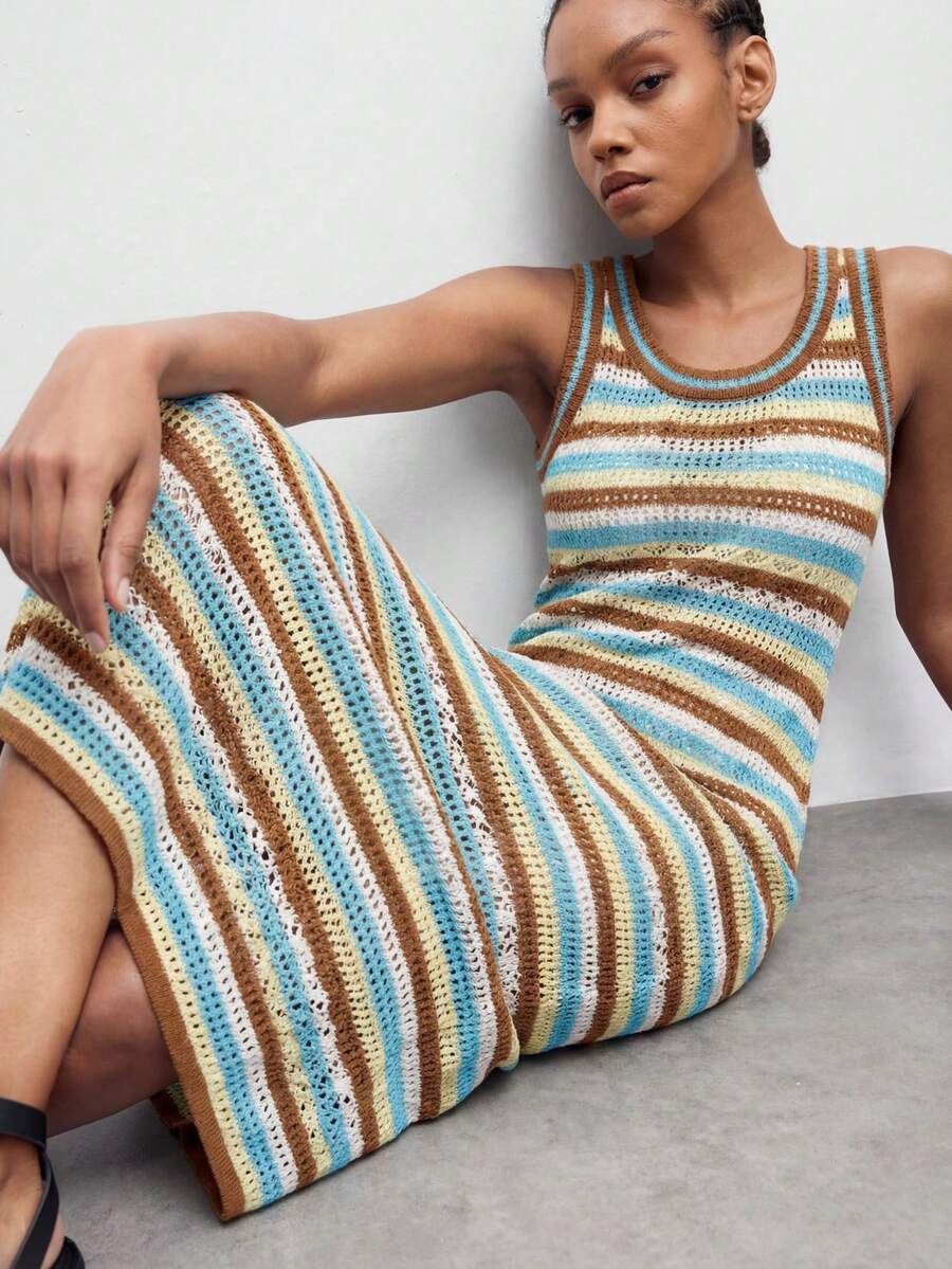 Maija Women's Fashion Striped Sleeveless Maxi Sweater Dress,Festival  Outfits,Summer Holiday Outfits,Beach Outfit For Women - Multicolor - View 1