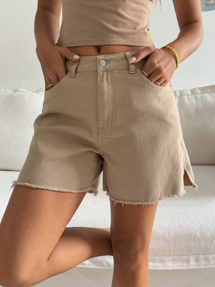 Women's Pocket Button Letter & Lip Graphic Casual Versatile Daily Wear Denim Shorts