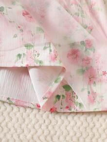 SHEIN 1 chiếc đầm chữ A không tay kiểu công chúa ngọt ngào cho bé gái, chất liệu lưới, họa tiết hoa nhí, viền ren, nhẹ nhàng, thích hợp mặc hàng ngày, sinh nhật, lễ hội, mùa xuân/hè. - Nhiều màu - Xem 6