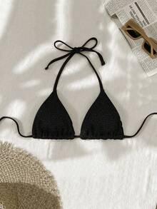 Costavie Solid Sequin Textured Halter Triangle Cup Sexy Bikini Top Z65c7 Code Clothes For Ladies Discount Zestiva Swimwear Zip Up Top Yummy Control Bathing Suit - Black - View 5