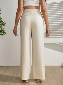 SHEIN Pantaloni a vita bassa a righe, a gamba ampia e lunghezza alla caviglia, con decorazione su doppia vita, per gravidanza - Albicocca - Visualizzare 2