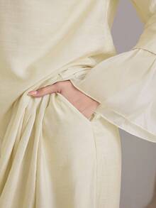 Graceveil 2pcs/Set Women Elegant Stand Collar Ruffle Cuff Long Sleeve Set Modest - Light Yellow - View 5