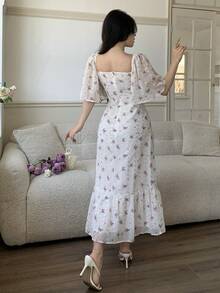 Feyla 女士优雅碎花中长连衣裙，夏季 - 白色 - 查看 3
