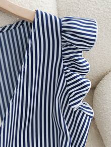 Franclia 优雅条纹荷叶袖衬衫，适合休闲、度假、海滩、通勤等场合。 - 彩色 - 查看 4