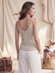 Zovinel Women's Hollow Out Casual Camisole Knit Top - Apricot - View 3