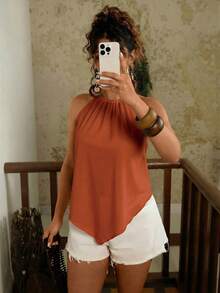 Travachic 大码女式纯色休闲吊带背心 - 亮橙色 - 查看 5