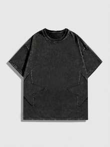 ROMWE MEN Street Life Teen Boy Solid Color Crew Neck Short Sleeve T-Shirt And Elastic Waist Shorts 2-Piece Set - Black - View 3
