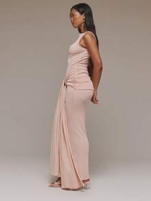 MUSERA Tie Waist Detail Ruched Cut Out Maxi Dress Cute Sexy Elegant Occasion Party Night Out Summer Spring Holiday Vacation Wedding Guest Dusty Pink - Baby Pink - View 4