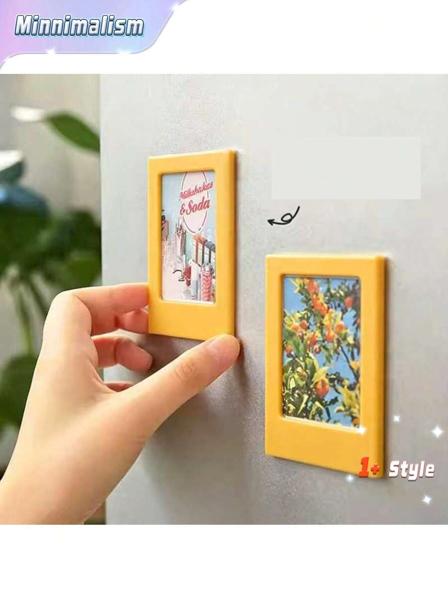 Minimalist Multi-Function Fridge Magnet & Decor Stickers Valentine's Day, Birthday,Picture Frame,Acrylic Fridge Magnetic Frame, Acrylic Photo Picture Frames, Double Sided Photo Refrigerator Magnet Picture Frame , Clear Picture Display Frame - Yellow - View 1