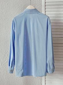Modelyn Women's Rhinestone Decor Striped Long Sleeve Single-Breasted Casual Shirt - Blue - View 3