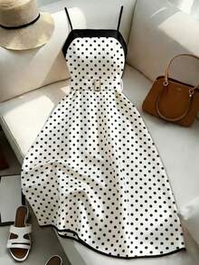GlowEve CURVE Plus Size Women's Black & White Polka Dot Slip Dress - White - View 1