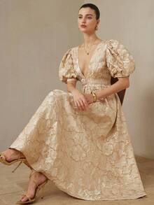 Aveloria Rosie Đầm dệt jacquard gợi cảm cổ chữ V sâu tay cánh hoa - Nhiều màu - Xem 6