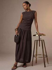 Zivah 2026 Elegant Vacation Top With Waist Ruffle Decor & Bubble Hem Skirt Set,Vacation Outfits Women - Brown - View 7