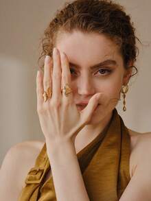 Opalesca En Leaf Ring,Premium/Elegant/Classy/Dailywear/Minimalist,Pearl/Crystal,Summer/Beach/Prom/Party/Holiday/Vacation,Engagement/Wedding/Promise,Bride,Heart/Floral,Fairycore/Mermaid Core - Yellow Gold - View 6