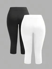 SHEIN EZwear 2 chiếc quần legging nữ màu đen và xám dài đến khuỷu tay, thêu chữ, dáng ôm, thích hợp cho mùa hè, thể thao, yoga, hoạt động ngoài trời và trong nhà, kiểu dáng thời trang. - Nhiều màu - Xem 2