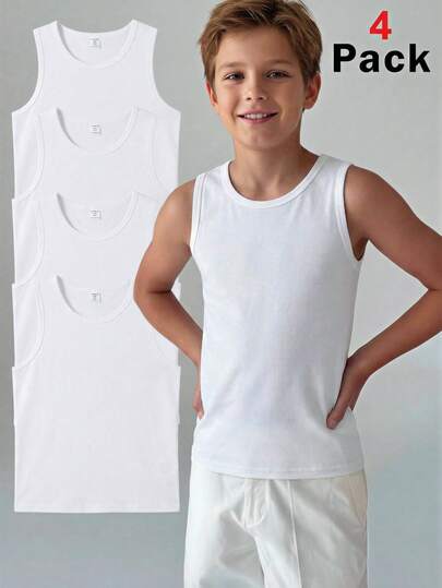 SHEIN （4 件装）儿童/青少年男童休闲简约舒适背心，时尚百搭，适合春夏穿着