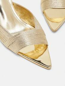 Glitzique Women's Niche Pointed Toe Woven Strap High Heel Mule Sandals (Packaged) - Gold - View 6