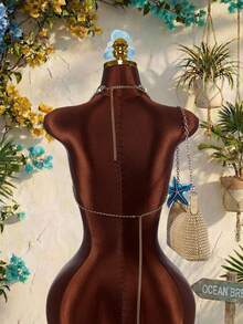 Amplova Crop Top Halter Berhiaskan Manik-Manik untuk Wanita, Model Seksi Tanpa Punggung untuk Liburan dengan Detail Rumbai - MultiWarna - View 2