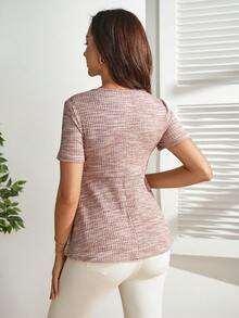 SHEIN Áo cho con bú cổ chữ V tay bồng dành cho phụ nữ mang thai - Nhiều màu - Xem 2